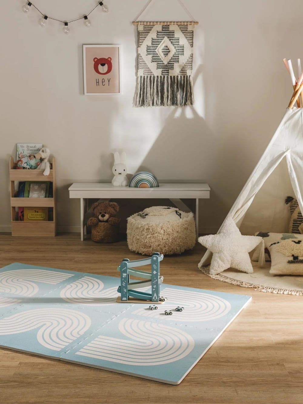 alfombra de juego infantil, alfombra puzzle azul
