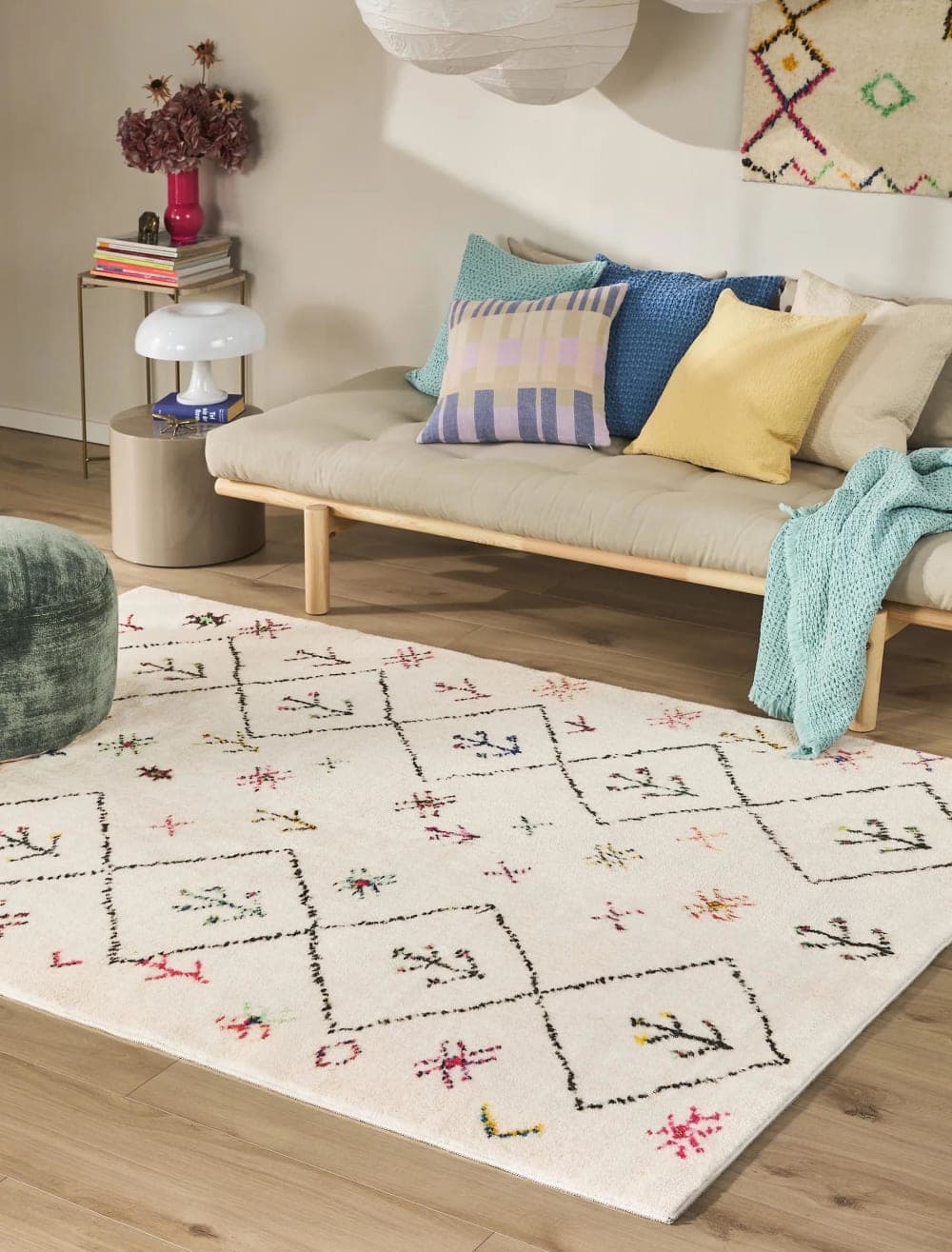 alfombra multicolor 80x150, alfombra estilo boho