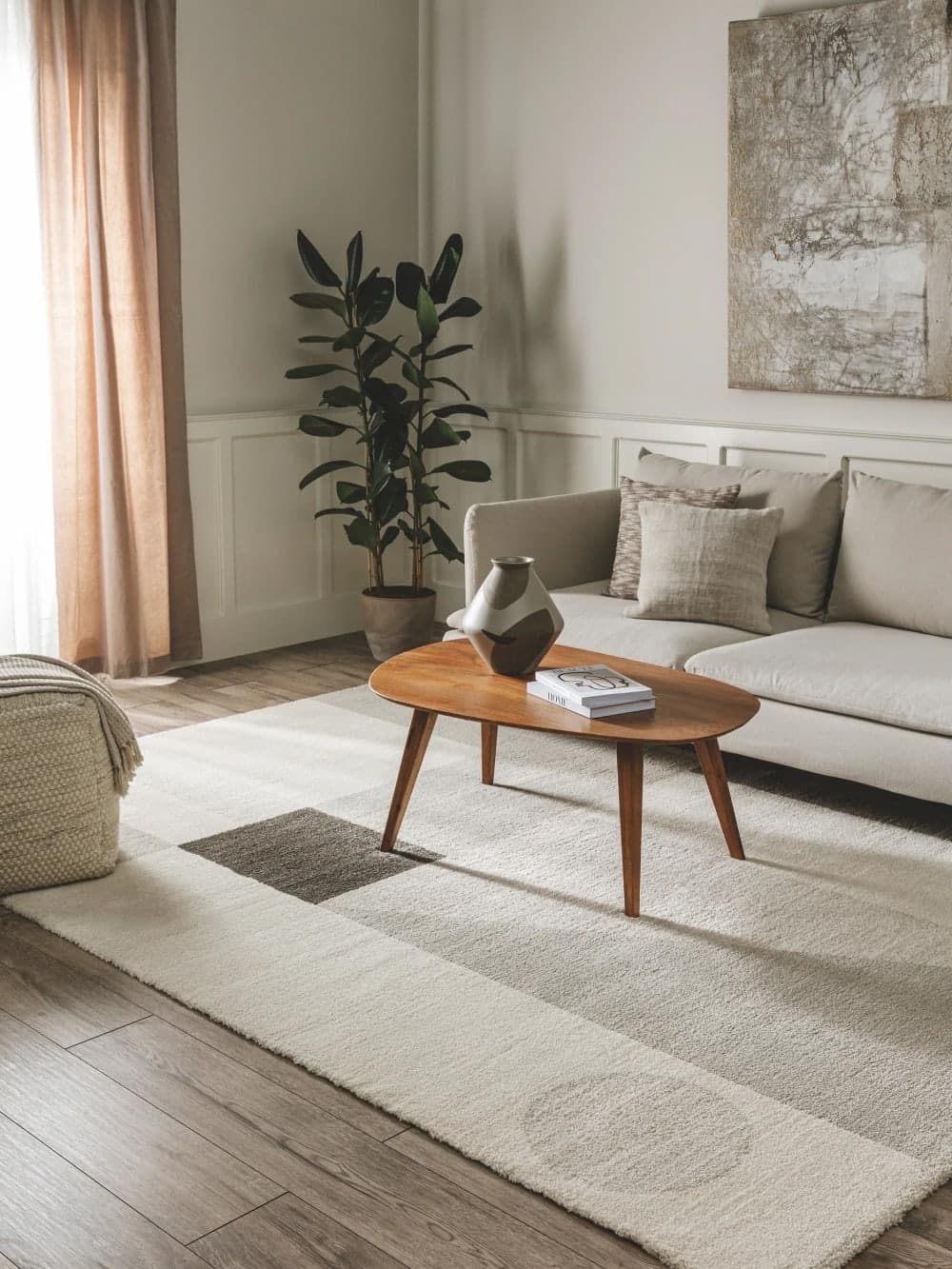 Alfombra rectangular crema y gris 200x290 cm