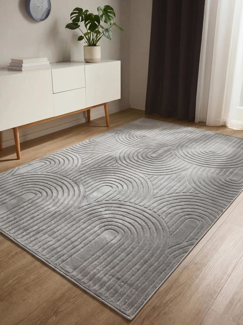 Alfombra gris rectangular con relieve geométrico 200x300