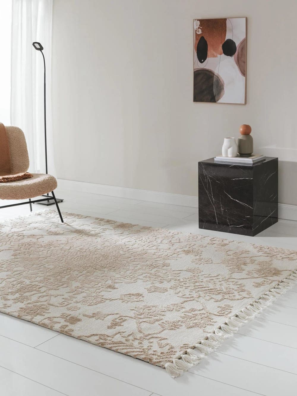 Alfombra beige con flecos 120x170