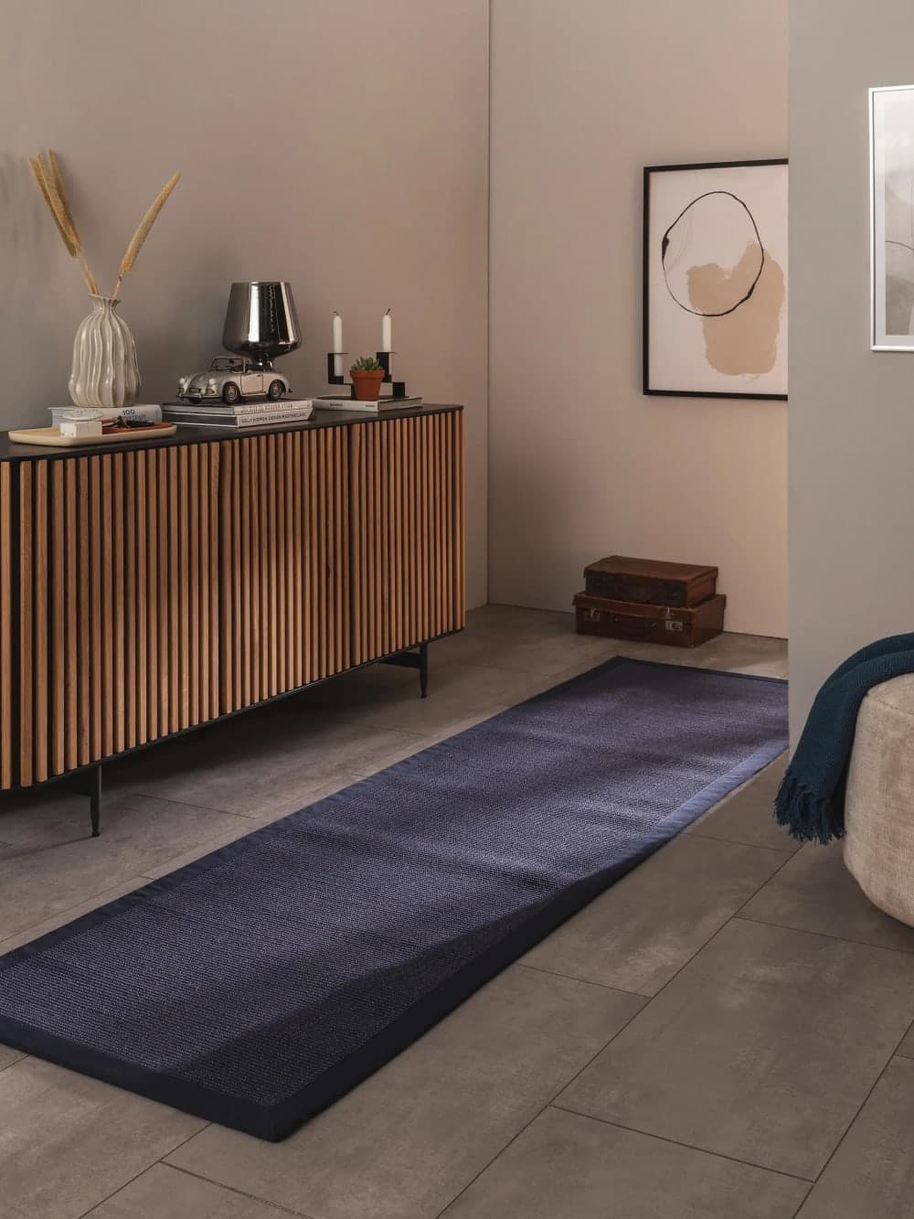 Alfombra de pasillo de sisal azul 70x300 cm