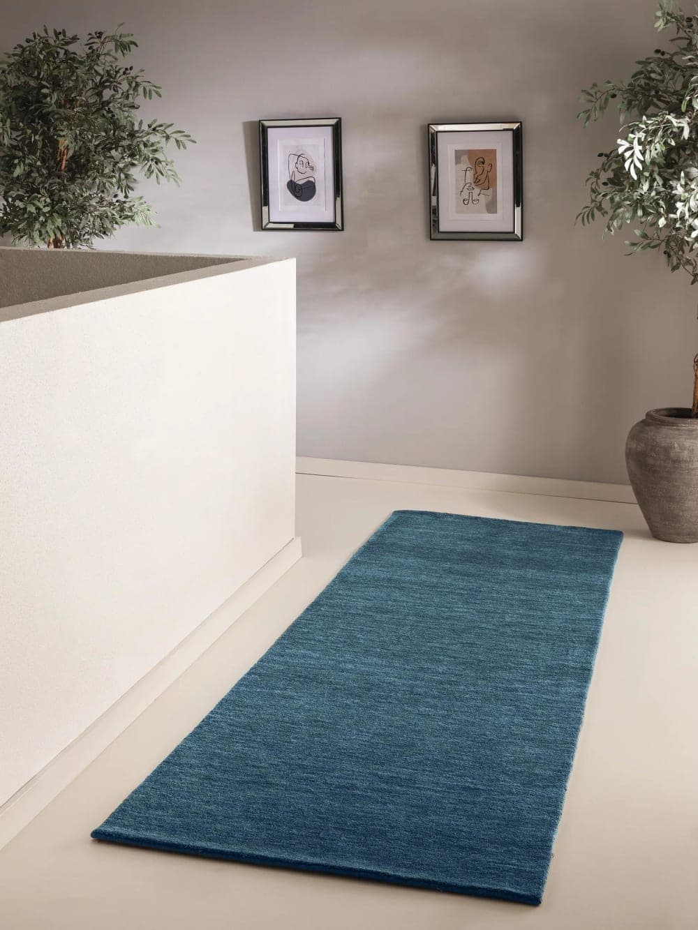 Alfombra de lana azul rectangular 70x200
