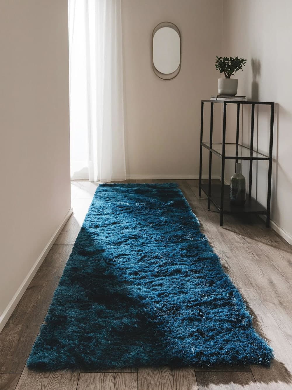 alfombra pasillo pelo largo, alfombra azul 80x300