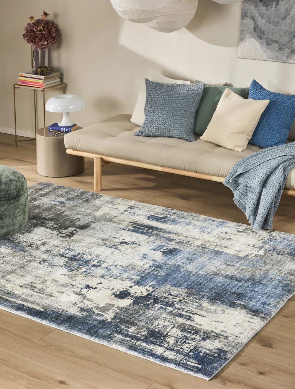 Alfombra rectangular azul y gris efecto desgastado 160x230