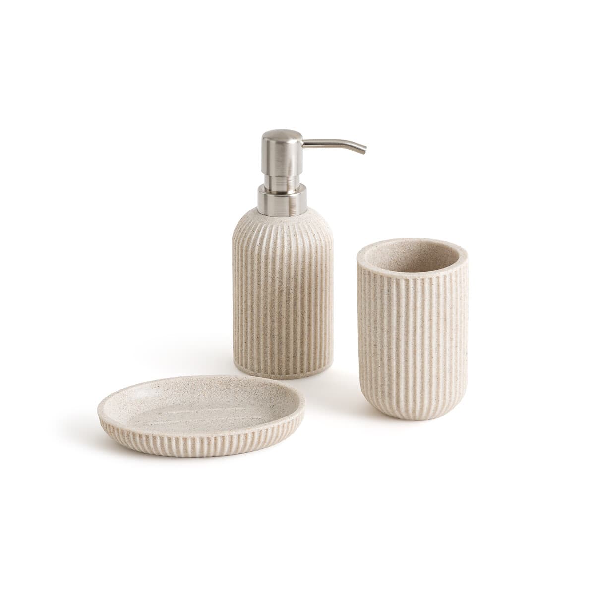 Set de baño de cerámica beige acanalada