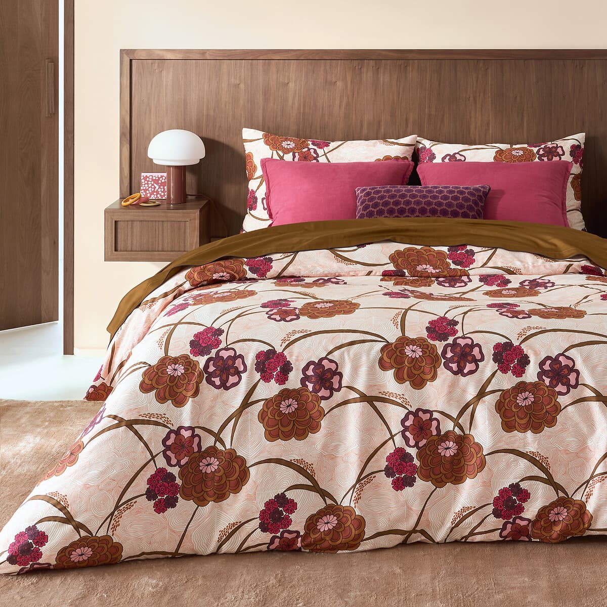 juego de sábanas flores marrones, ropa de cama estampada boho