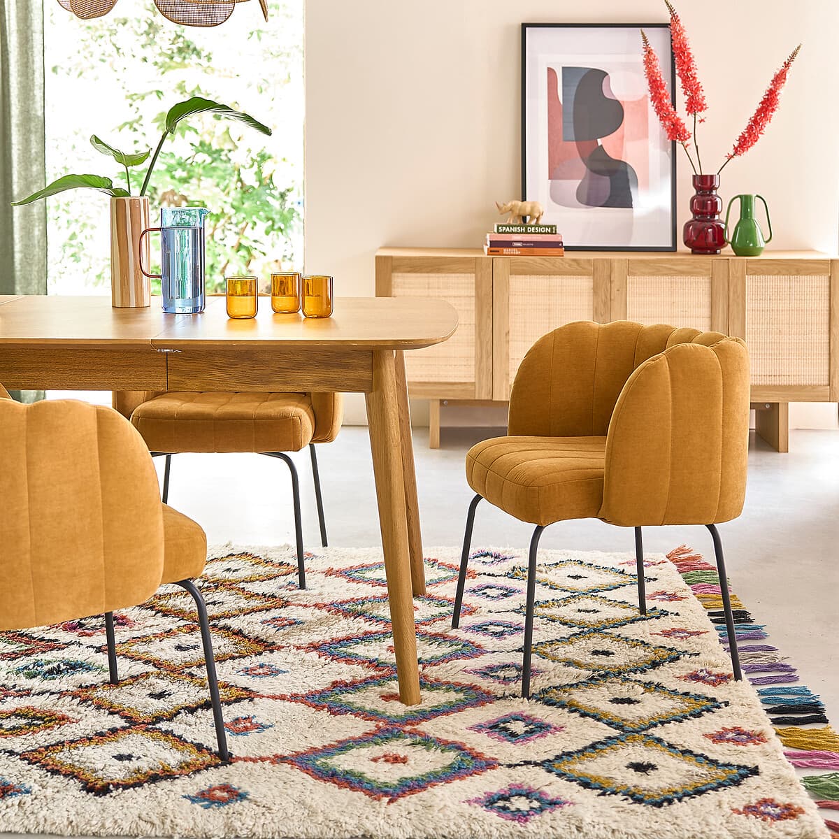 silla comedor mostaza, silla comedor tapizada