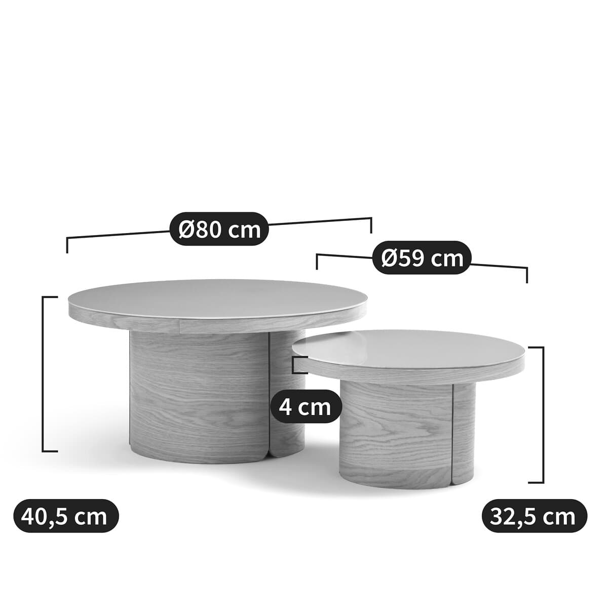 Juego de mesas de centro redondas grises
