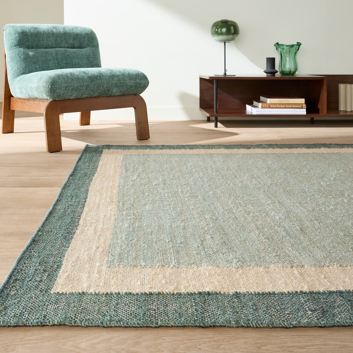 alfombra yute natural, alfombra borde color