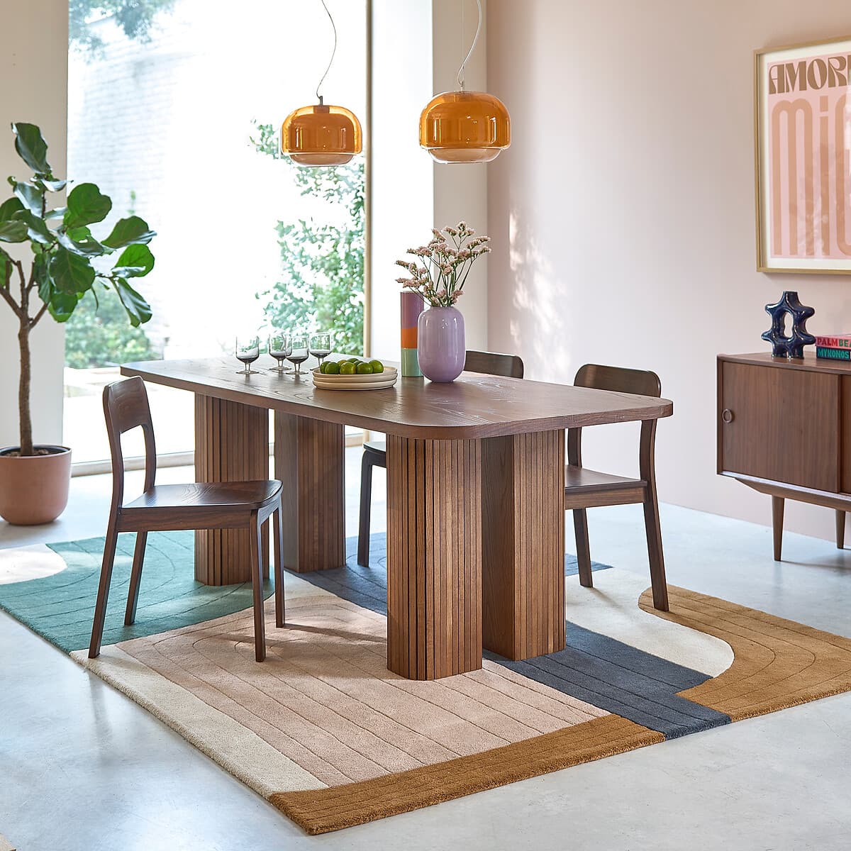 mesa comedor madera diseño, mesa comedor base estriada