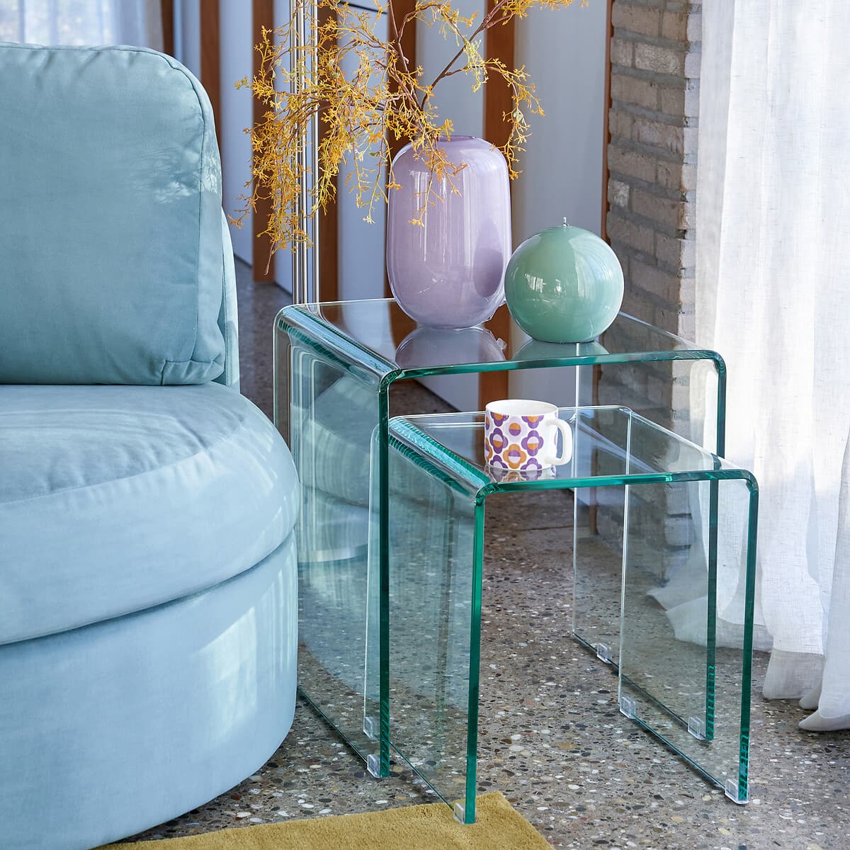 mesas auxiliares de cristal, mesas nido modernas