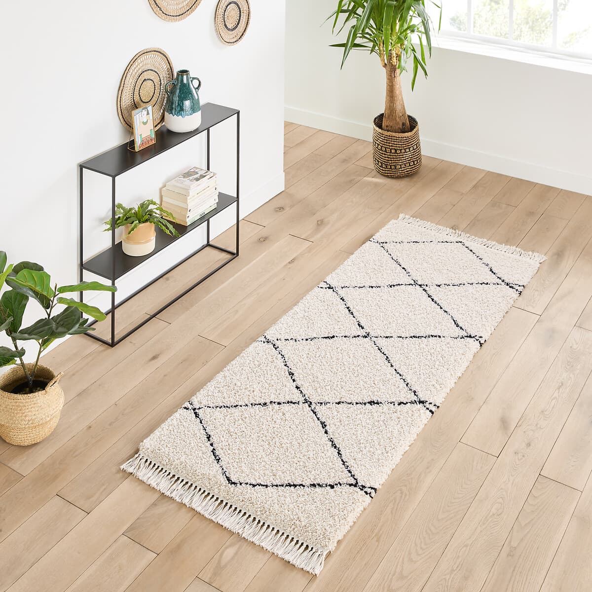 alfombra pasillo pelo largo, alfombra shaggy diseño geométrico