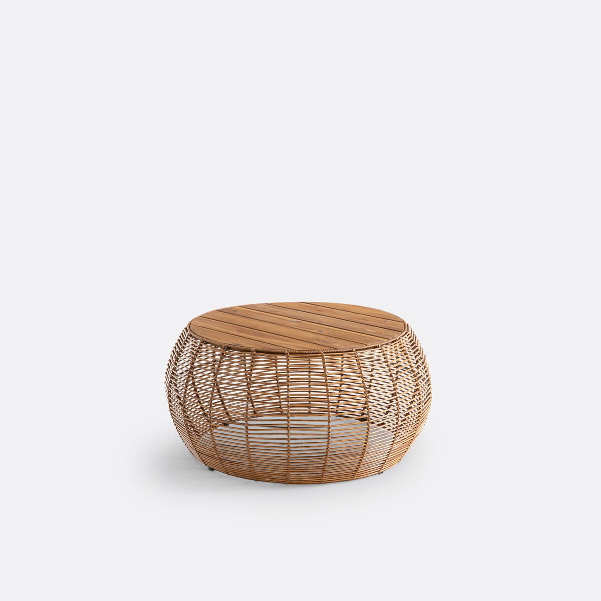 Mesa de centro redonda madera y ratán