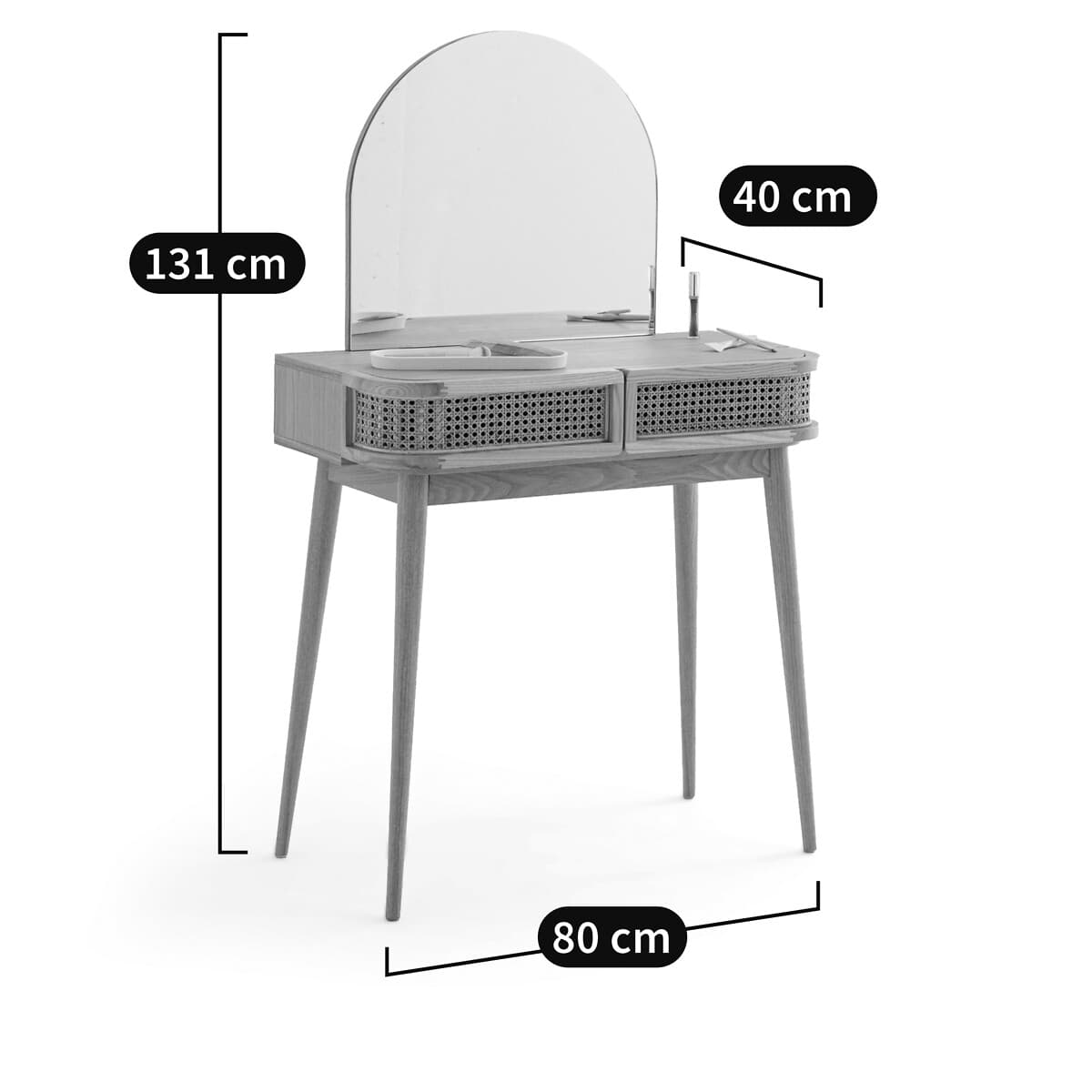 Tocador con espejo de madera y ratán