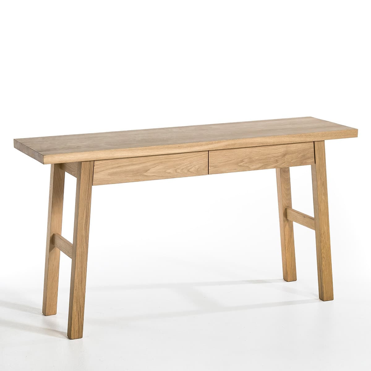Mesa consola de madera clara con cajones