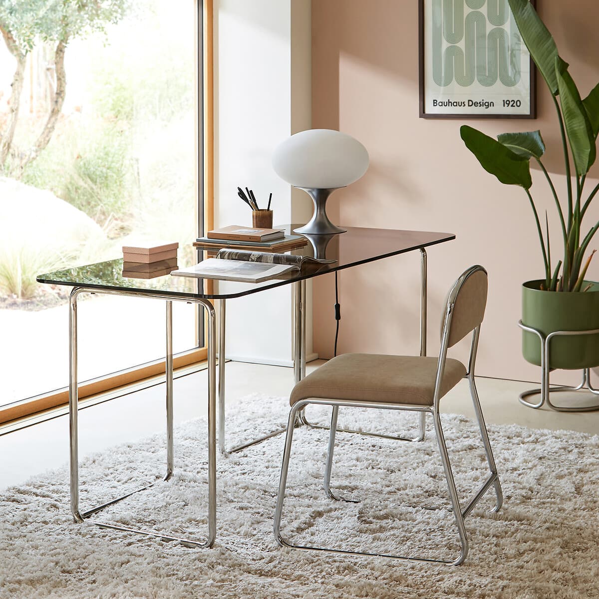 mesa escritorio cristal diseño, escritorio moderno minimalista