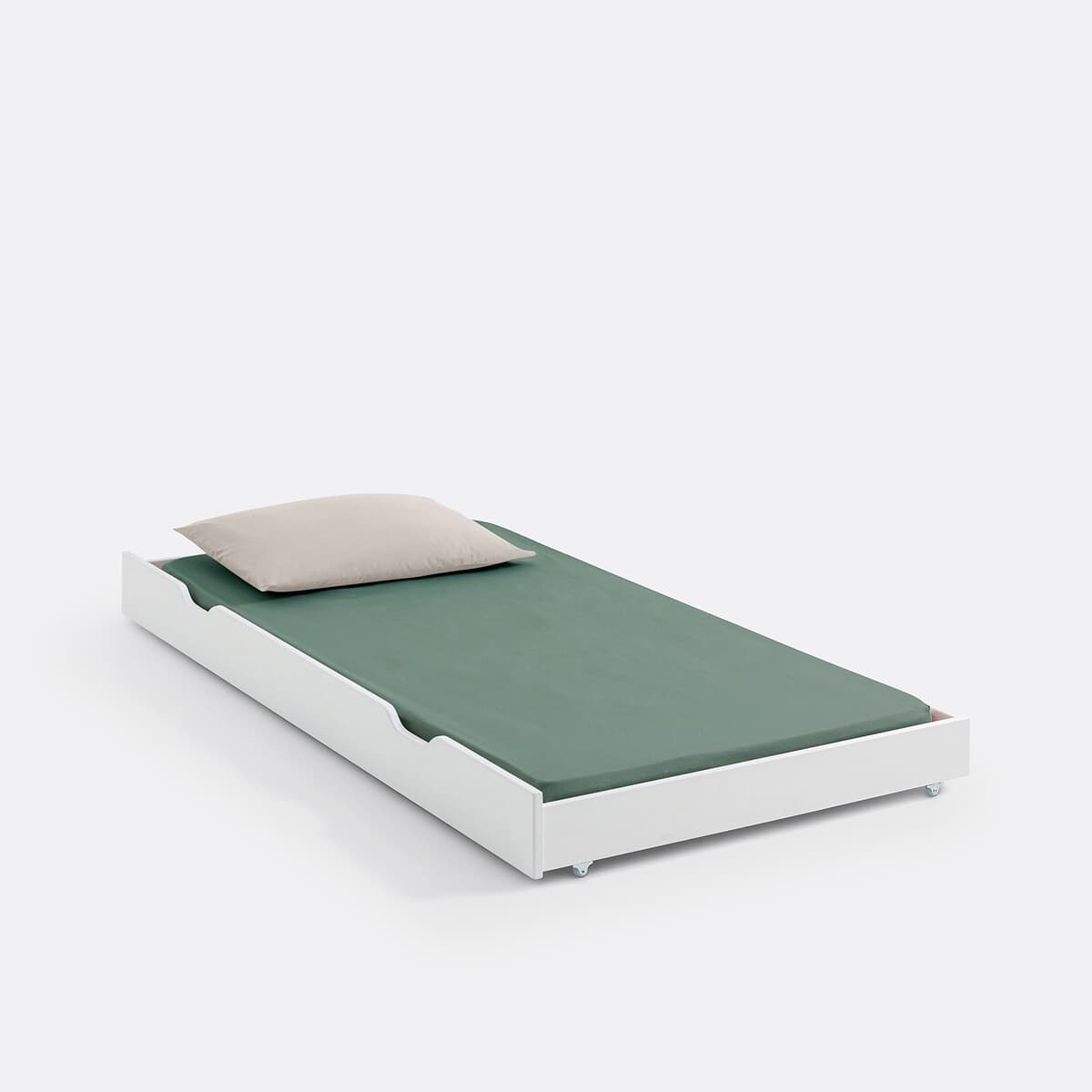 Cama nido infantil blanca con colchón verde