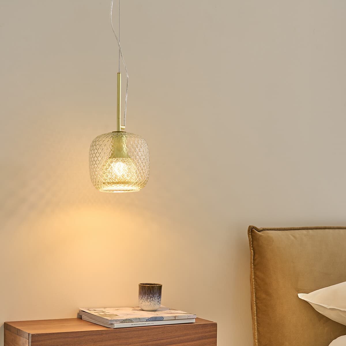 Lámpara de techo colgante de cristal texturizado dorado