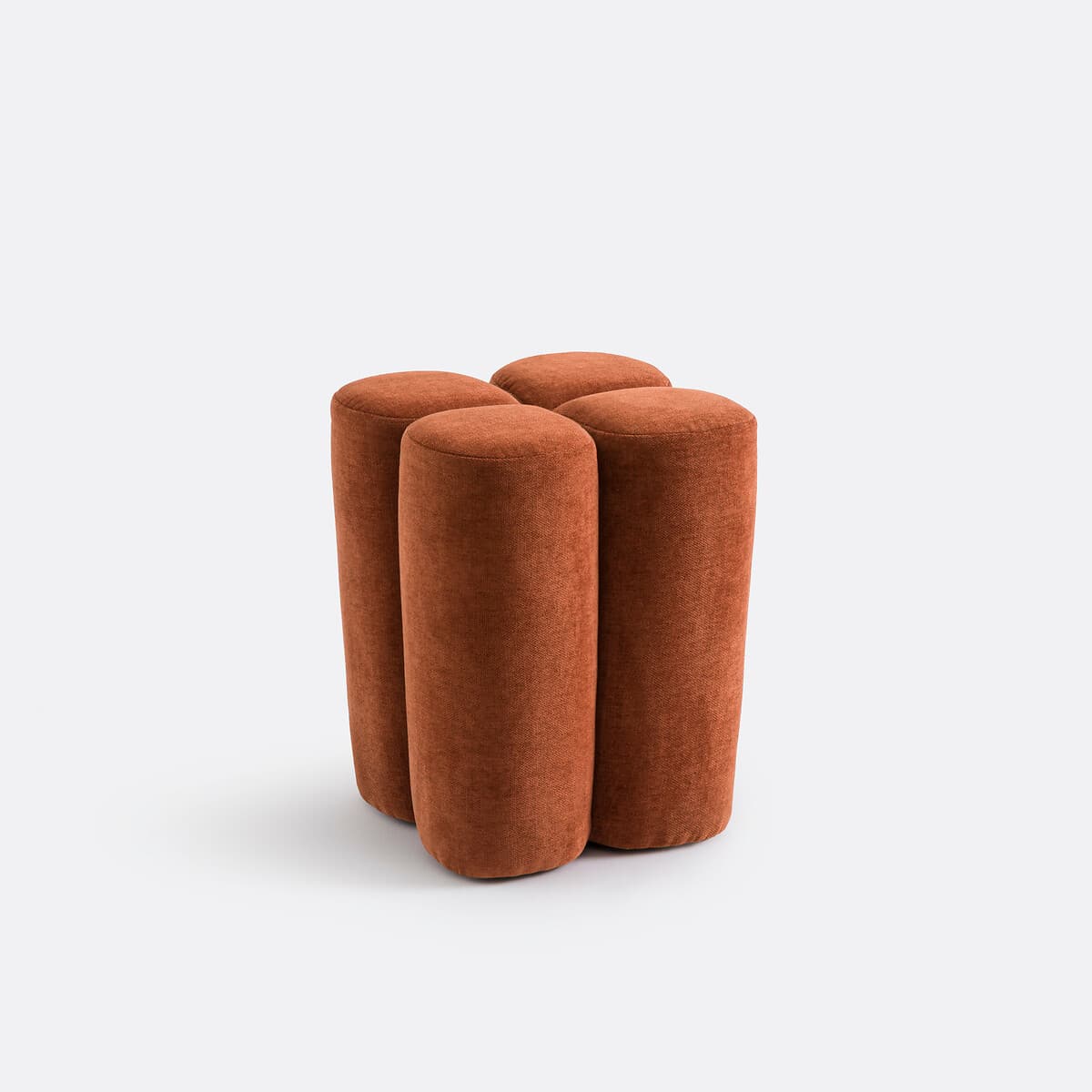 Taburete cilíndrico tapizado color terracota