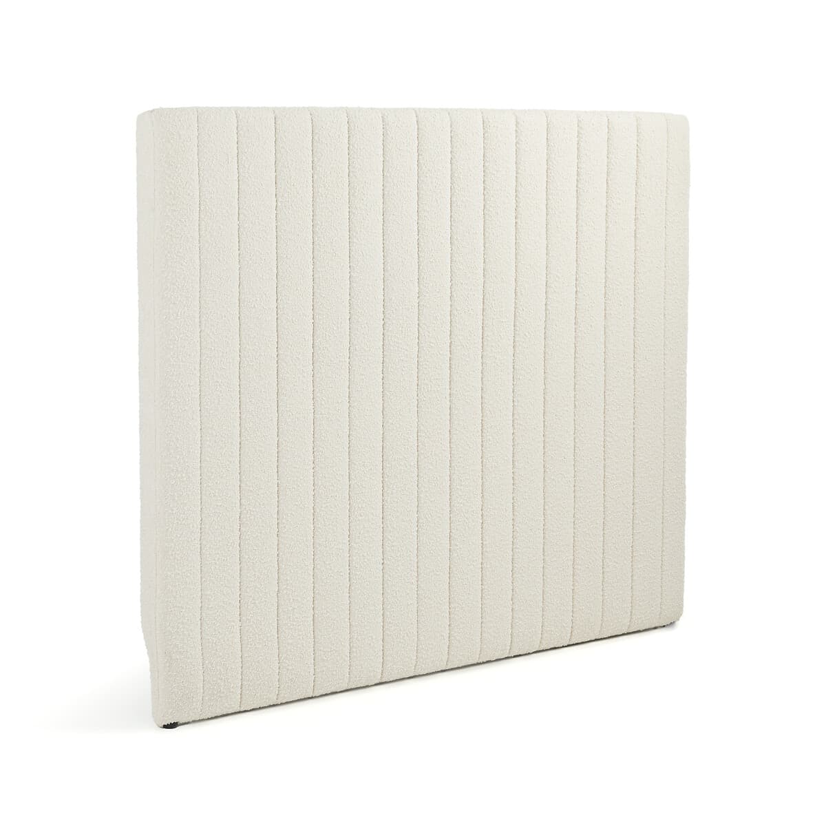 Cabecero de cama tapizado beige con líneas verticales