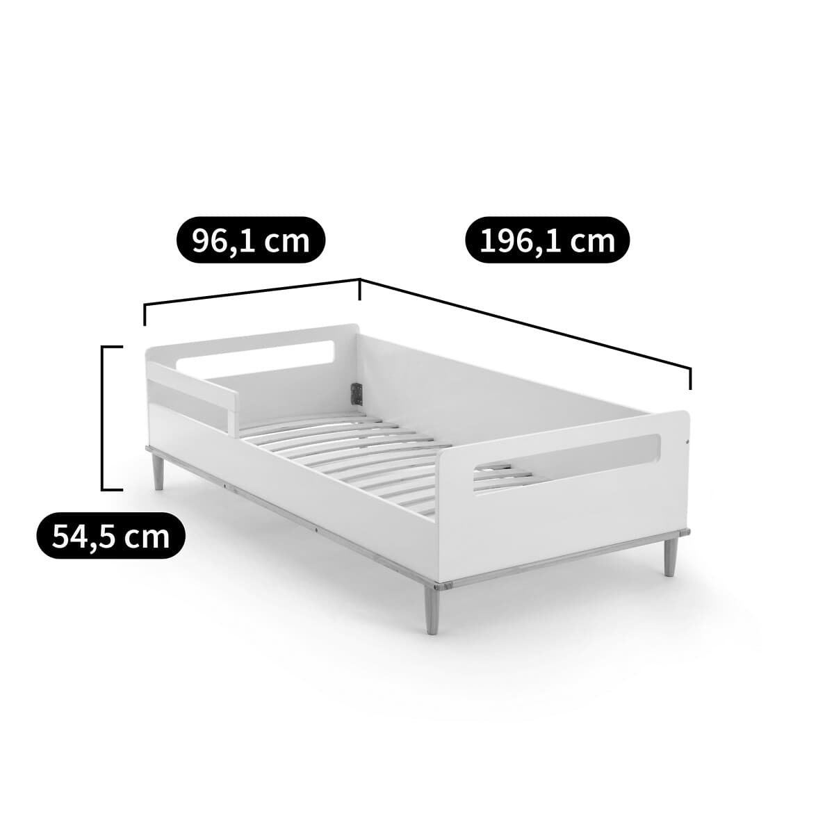 Cama infantil blanca con listones de madera