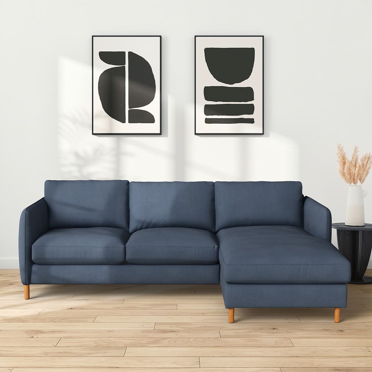 Sofá modular esquinero azul con chaise longue