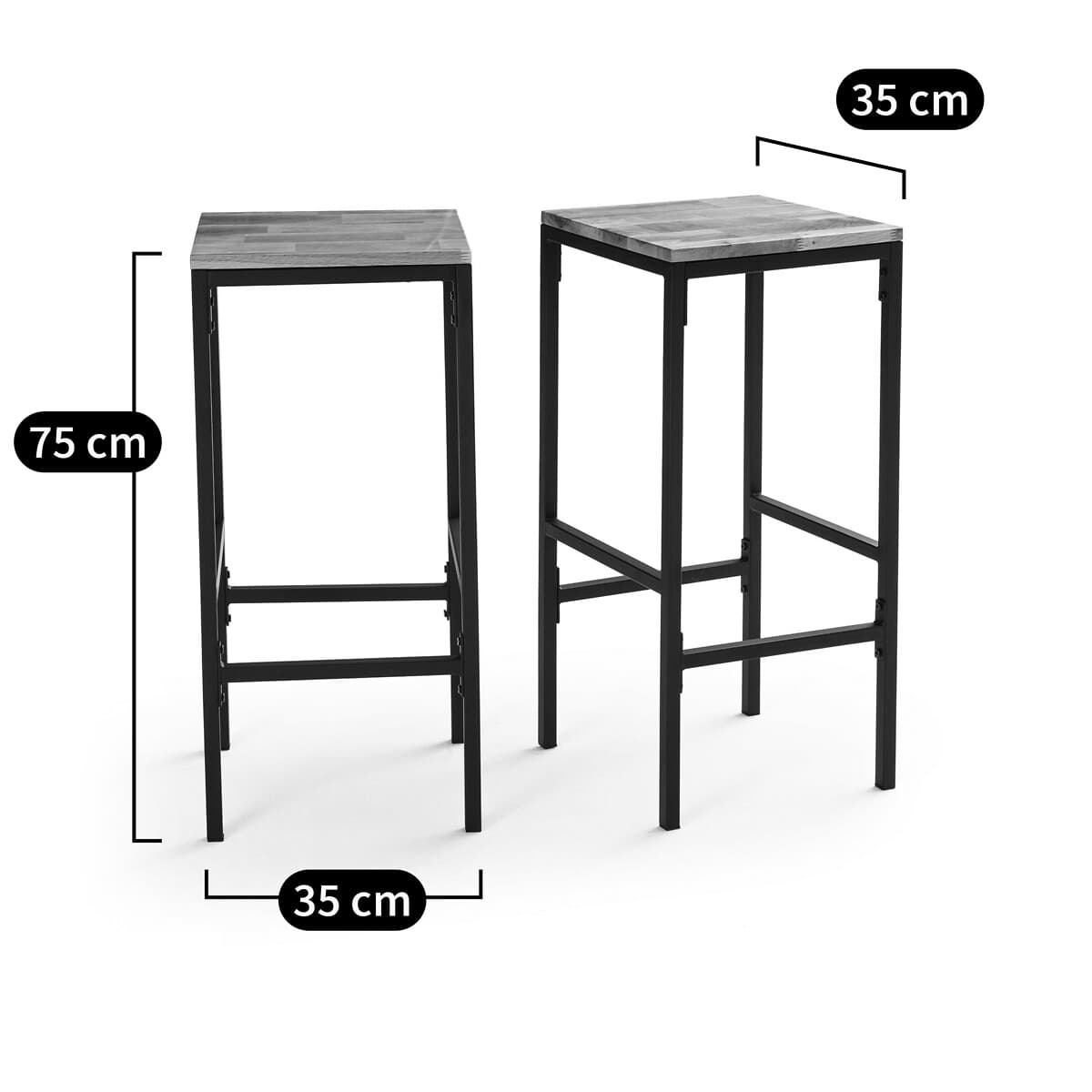 Taburete de bar industrial con asiento gris