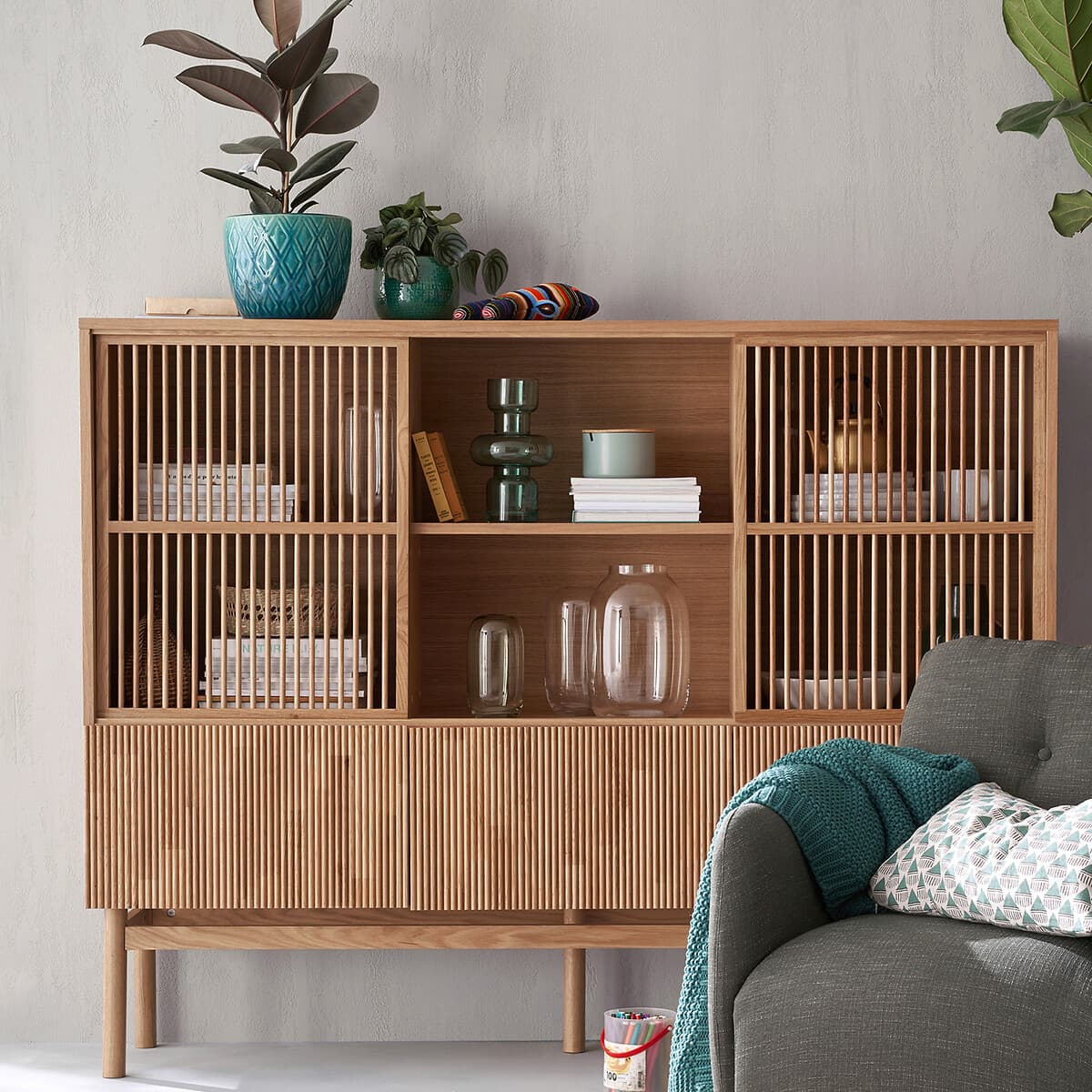 aparador madera clara salon, aparador diseño nórdico