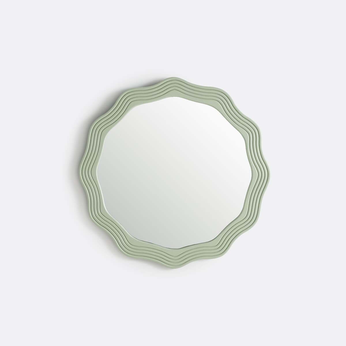 Espejo de pared redondo con borde ondulado verde