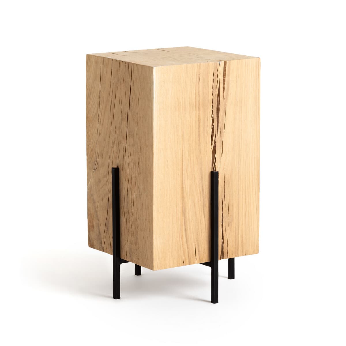 Mesita de noche de madera y metal negro