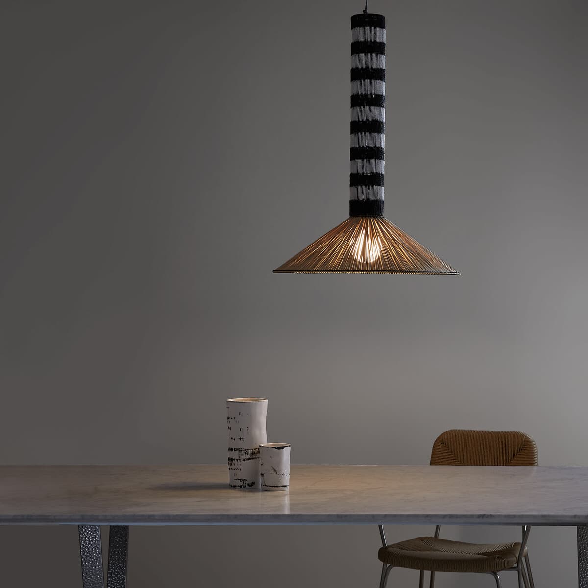 lámpara colgante cuerda beige, lámpara techo estilo nórdico