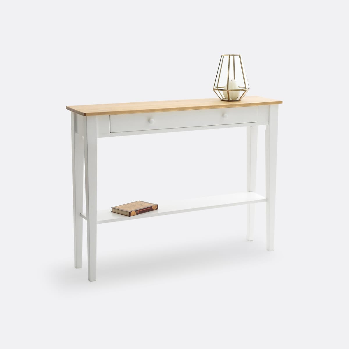 Consola de madera clara y blanca con cajón