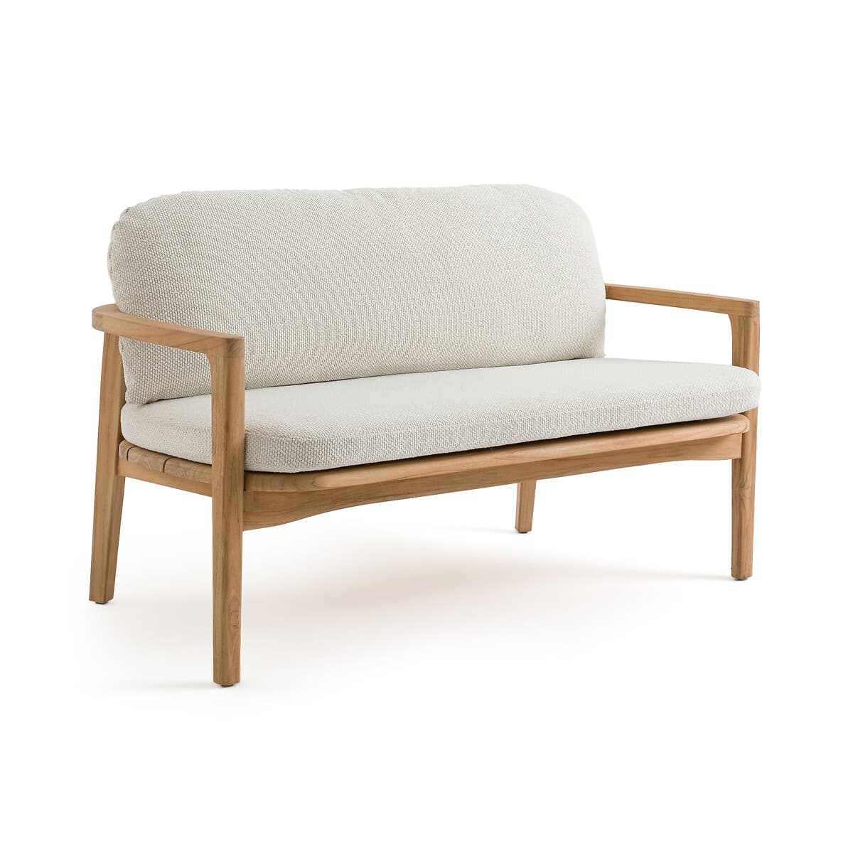 Banco de jardín de madera clara y tapicería beige