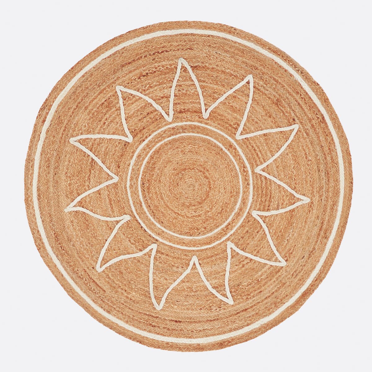Alfombra redonda de yute con diseño de sol