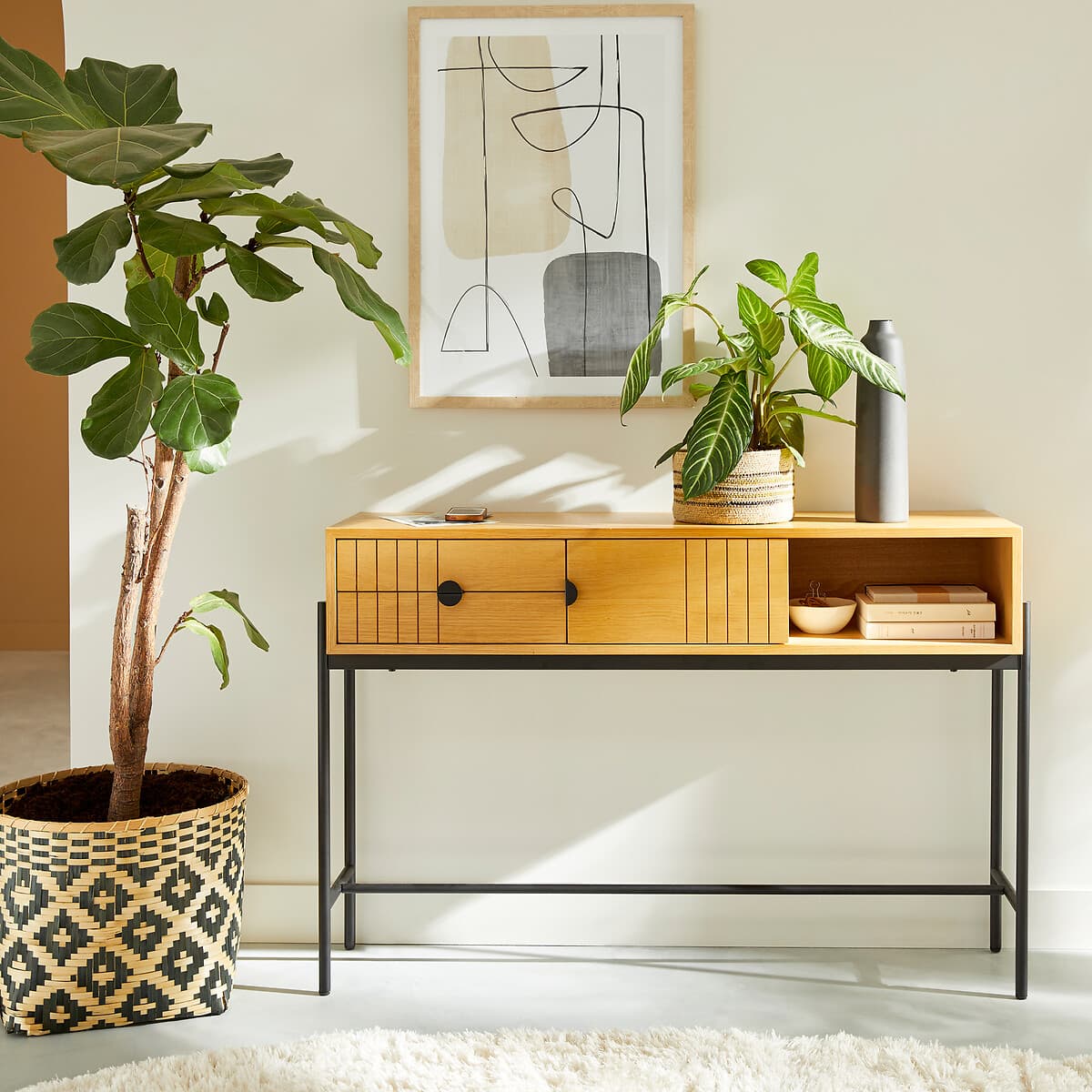 consola recibidor madera, mesa entrada estilo nordico