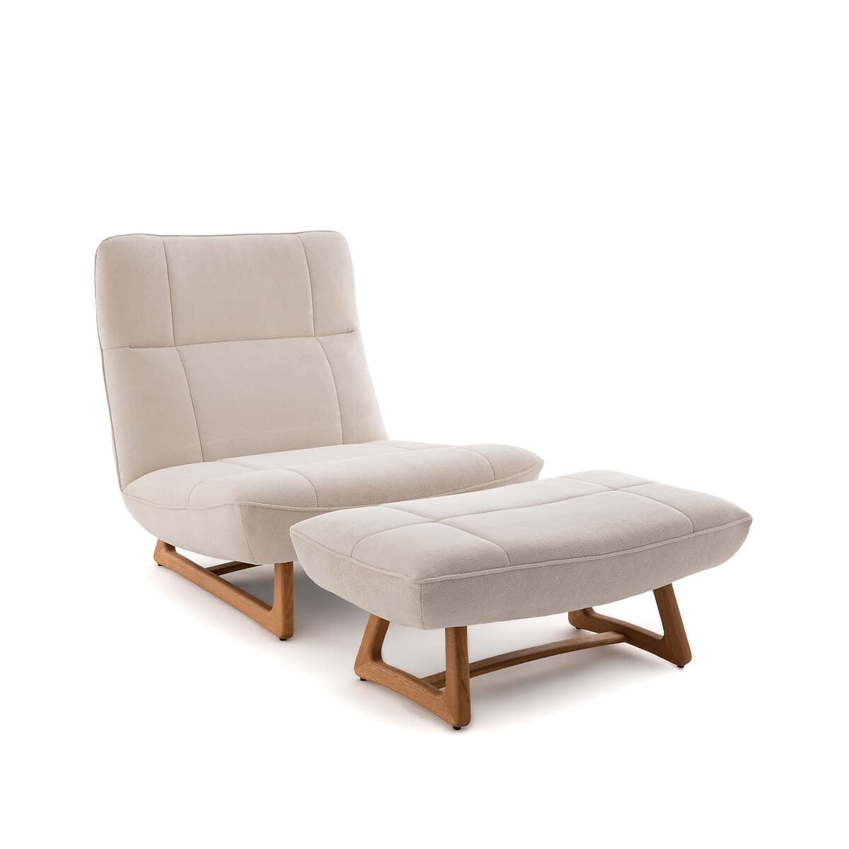 Sillón reclinable con otomana beige y madera