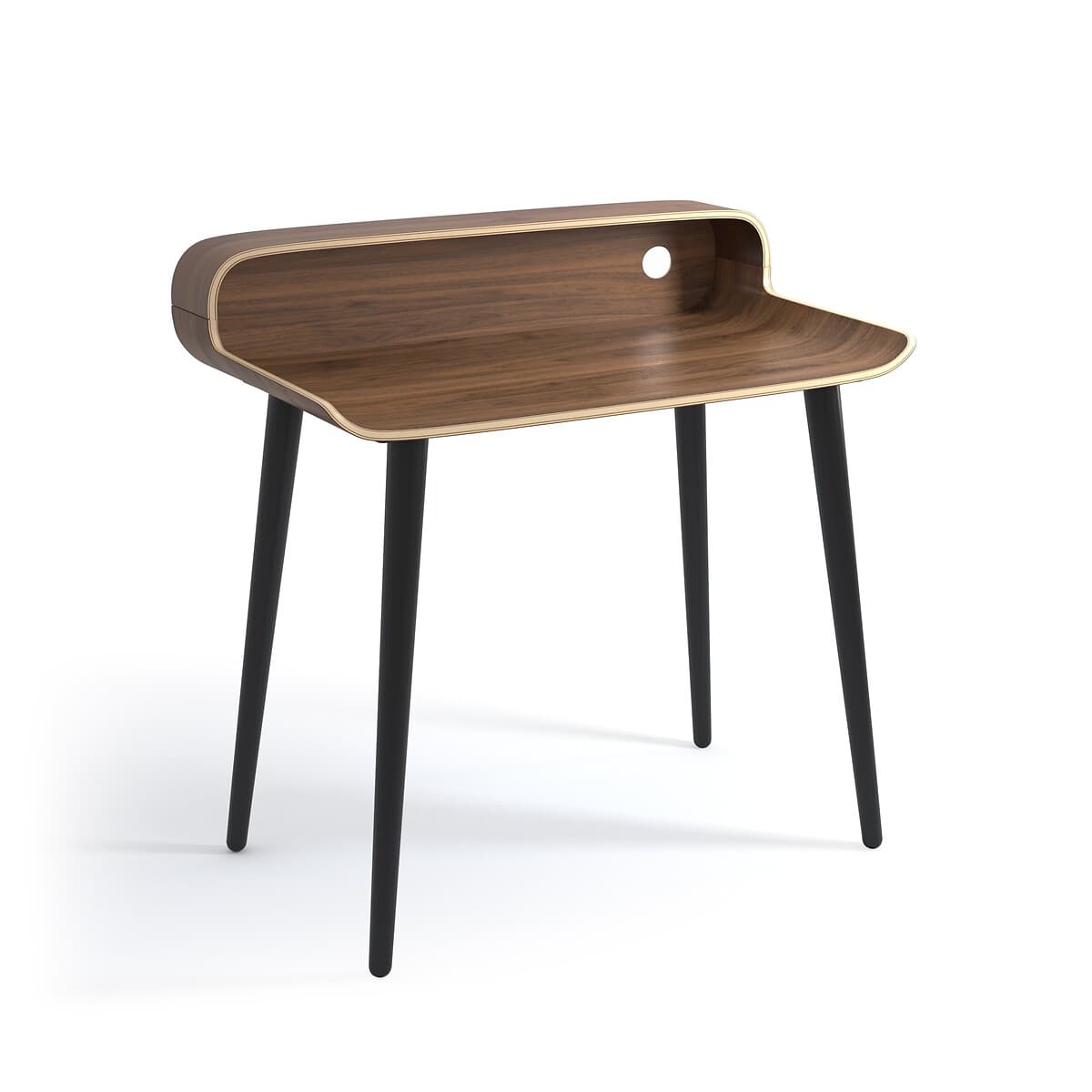 Escritorio moderno de madera nogal y patas negras