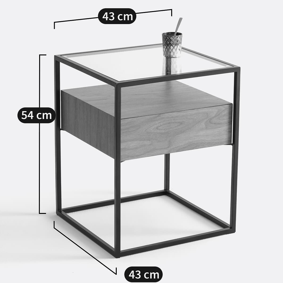 Mesita de noche con cajón y estructura metálica