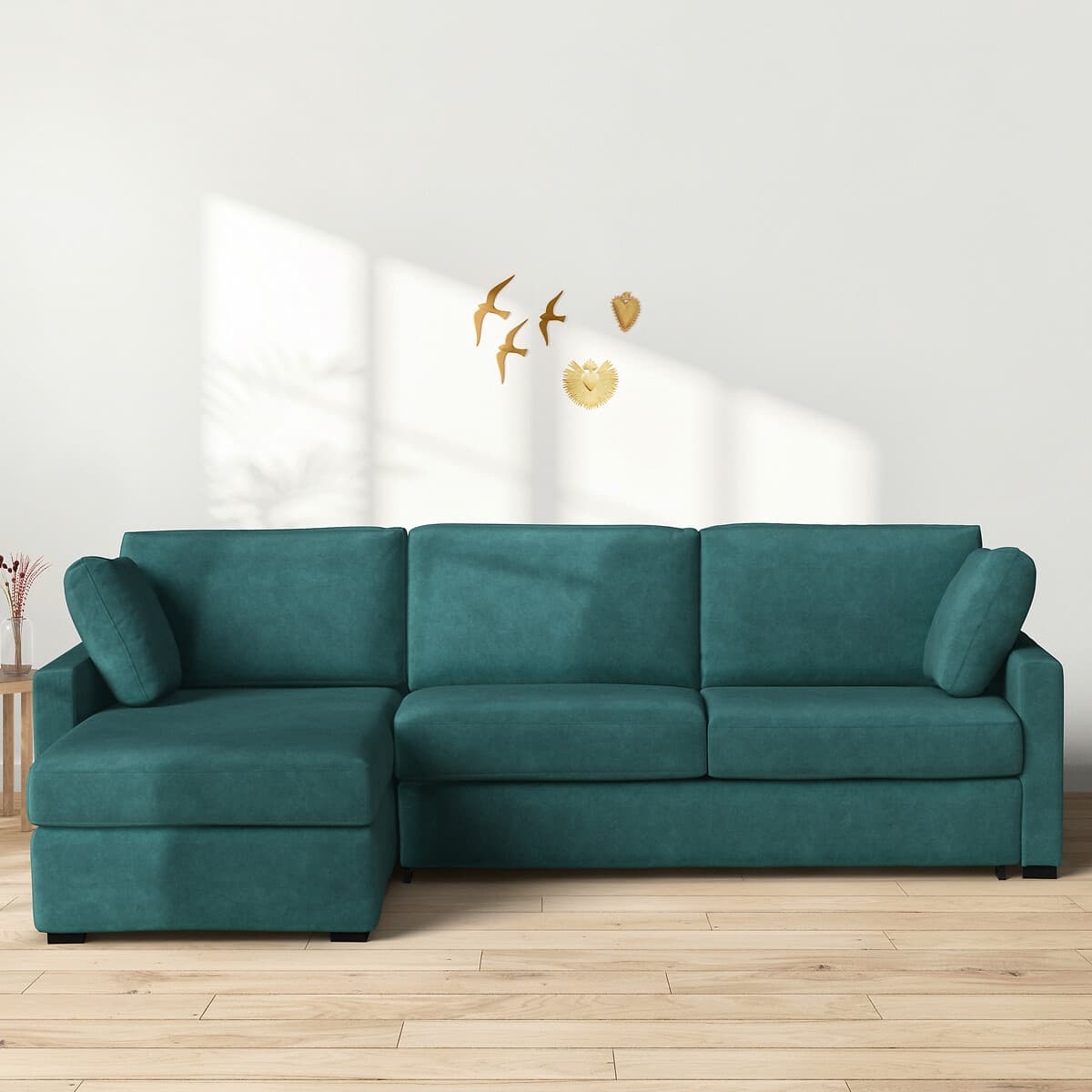 Sofá modular esquinero de terciopelo turquesa