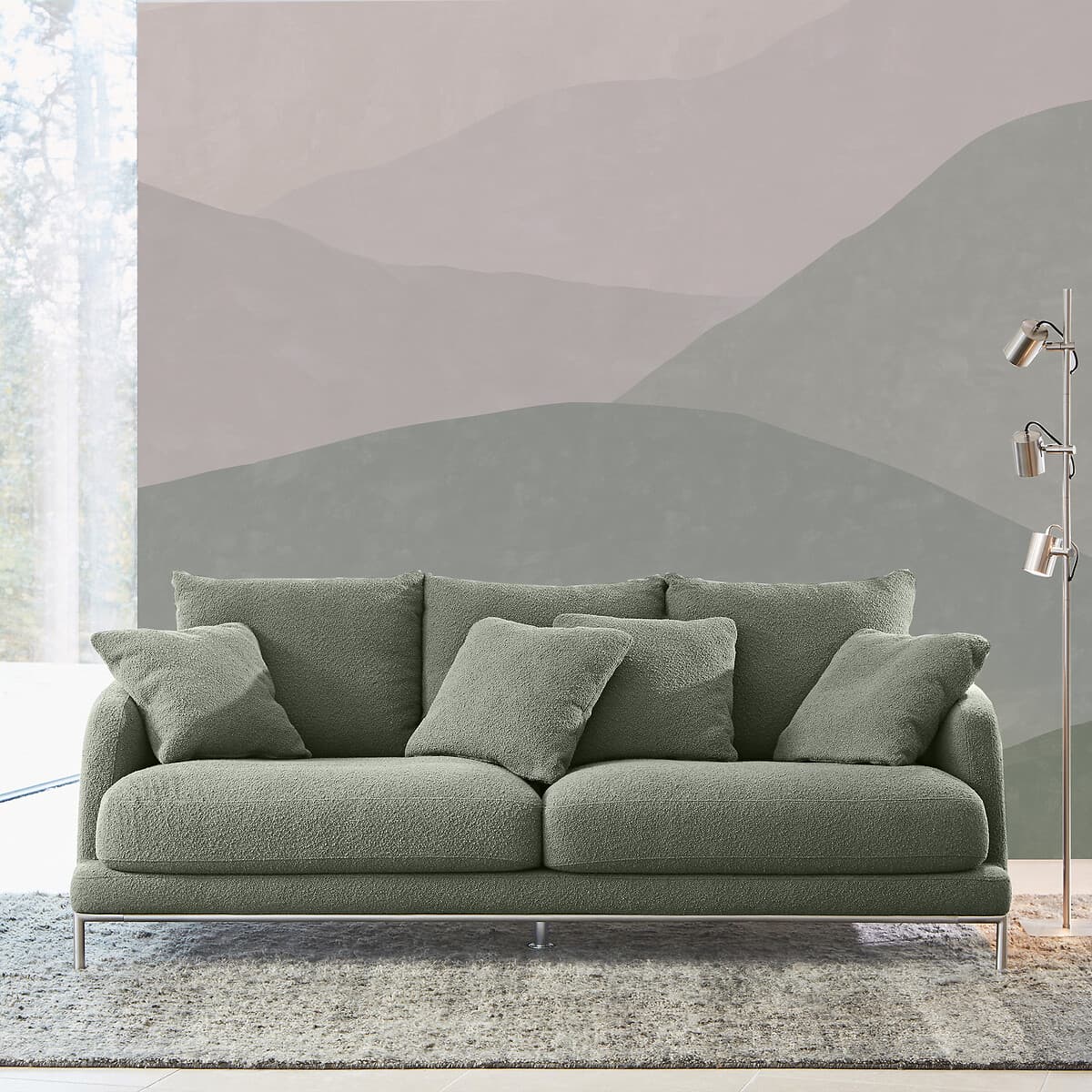 sofa verde texturizado, sofa 3 plazas moderno