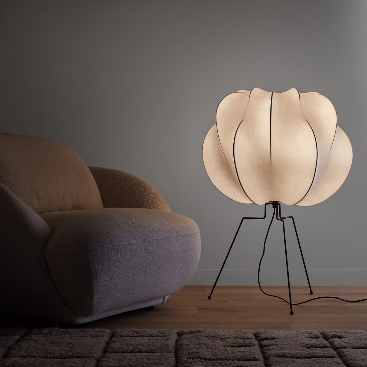 lámpara pie pantalla papel, lámpara diseño escandinavo