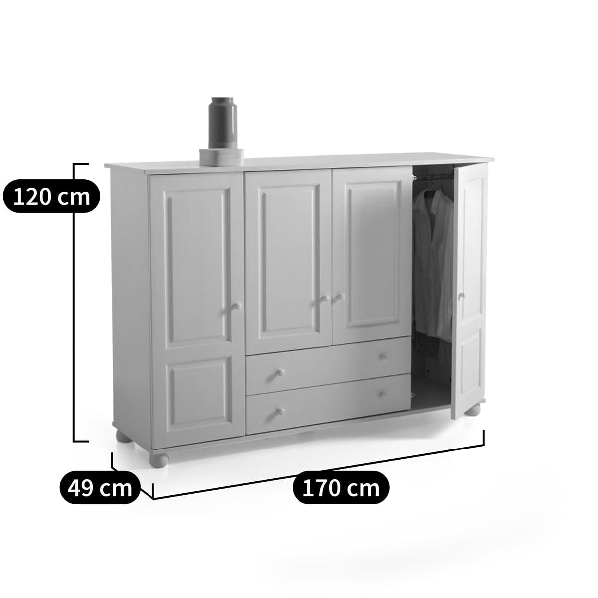 Armario de madera blanco con cajones