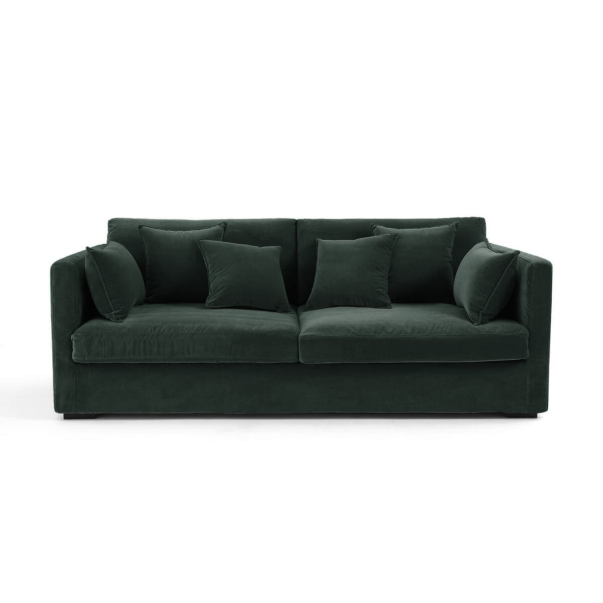 Sofá de terciopelo verde oscuro moderno