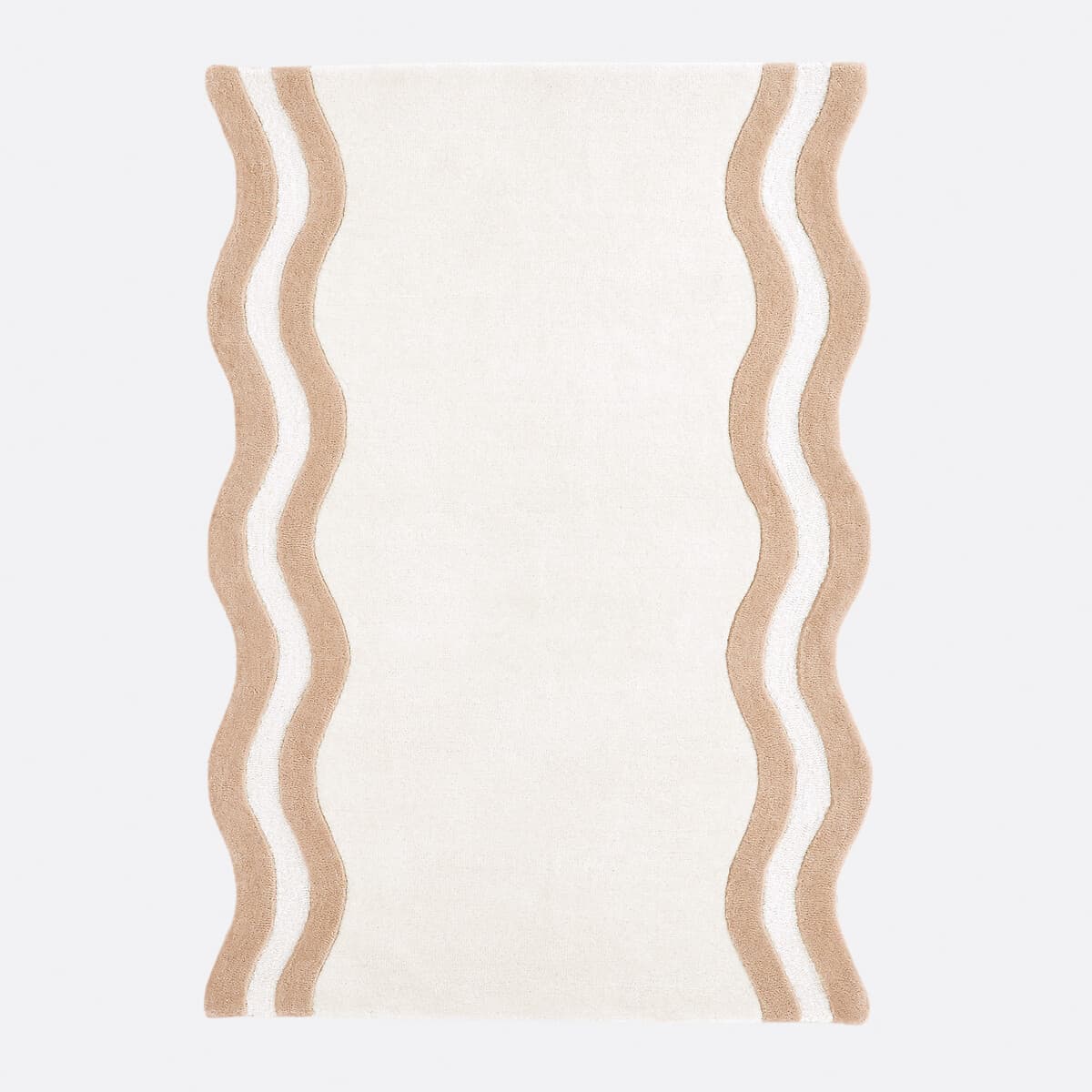Alfombra rectangular lana con borde ondulado beige