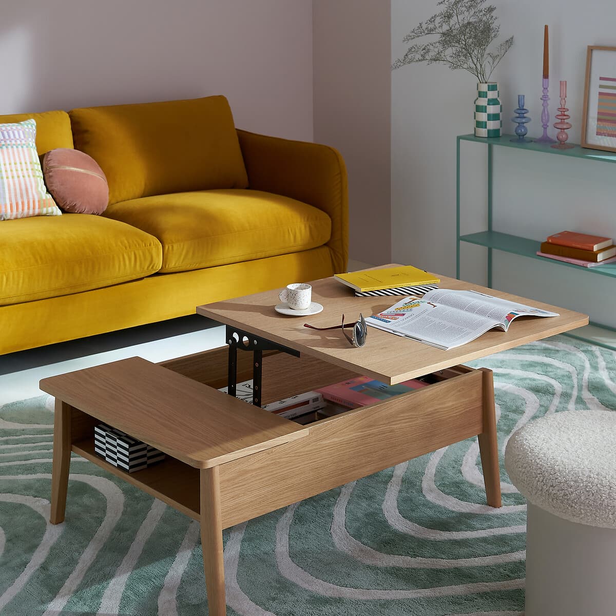 mesa centro elevable nordica, mesa centro madera almacenaje