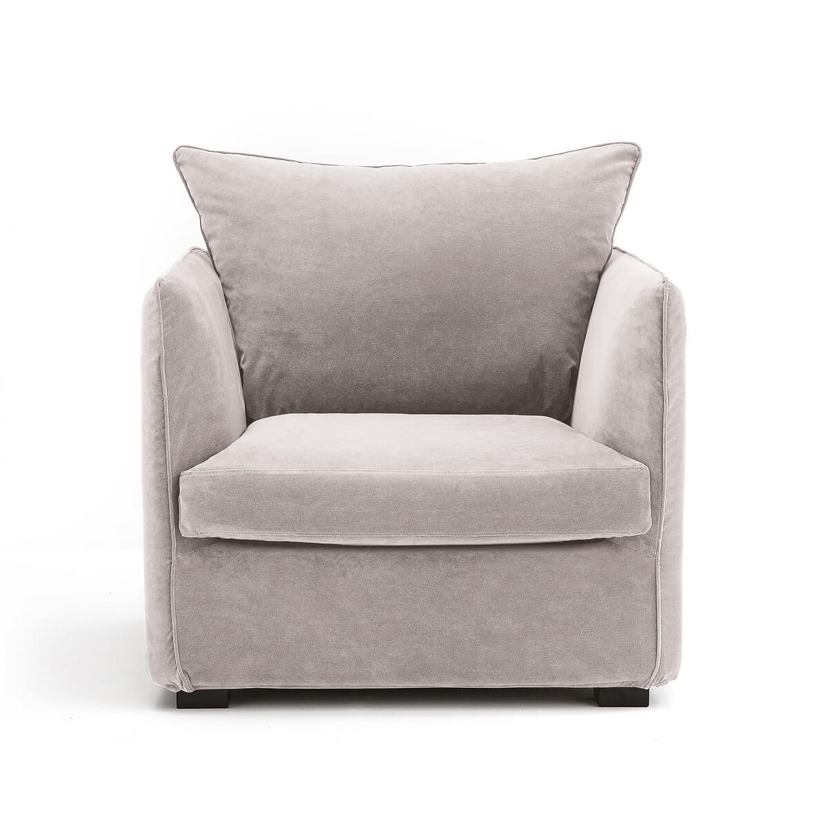 Sillón tapizado gris de terciopelo