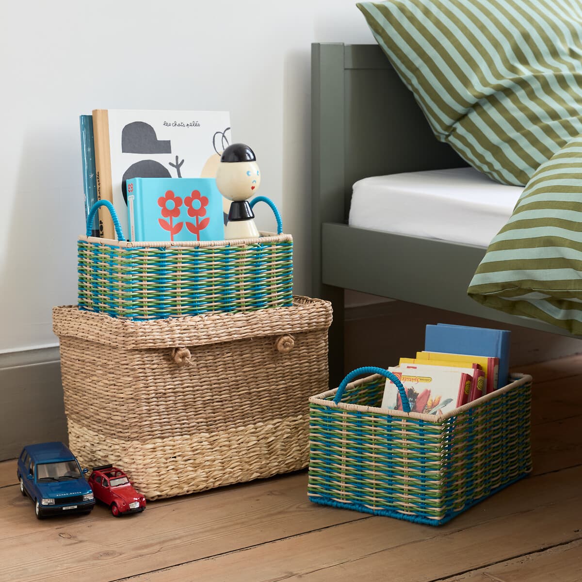 cestas almacenaje ratán infantil, cestas mimbre colores