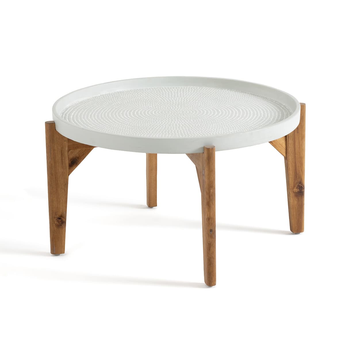 Mesa auxiliar redonda blanca con patas de madera