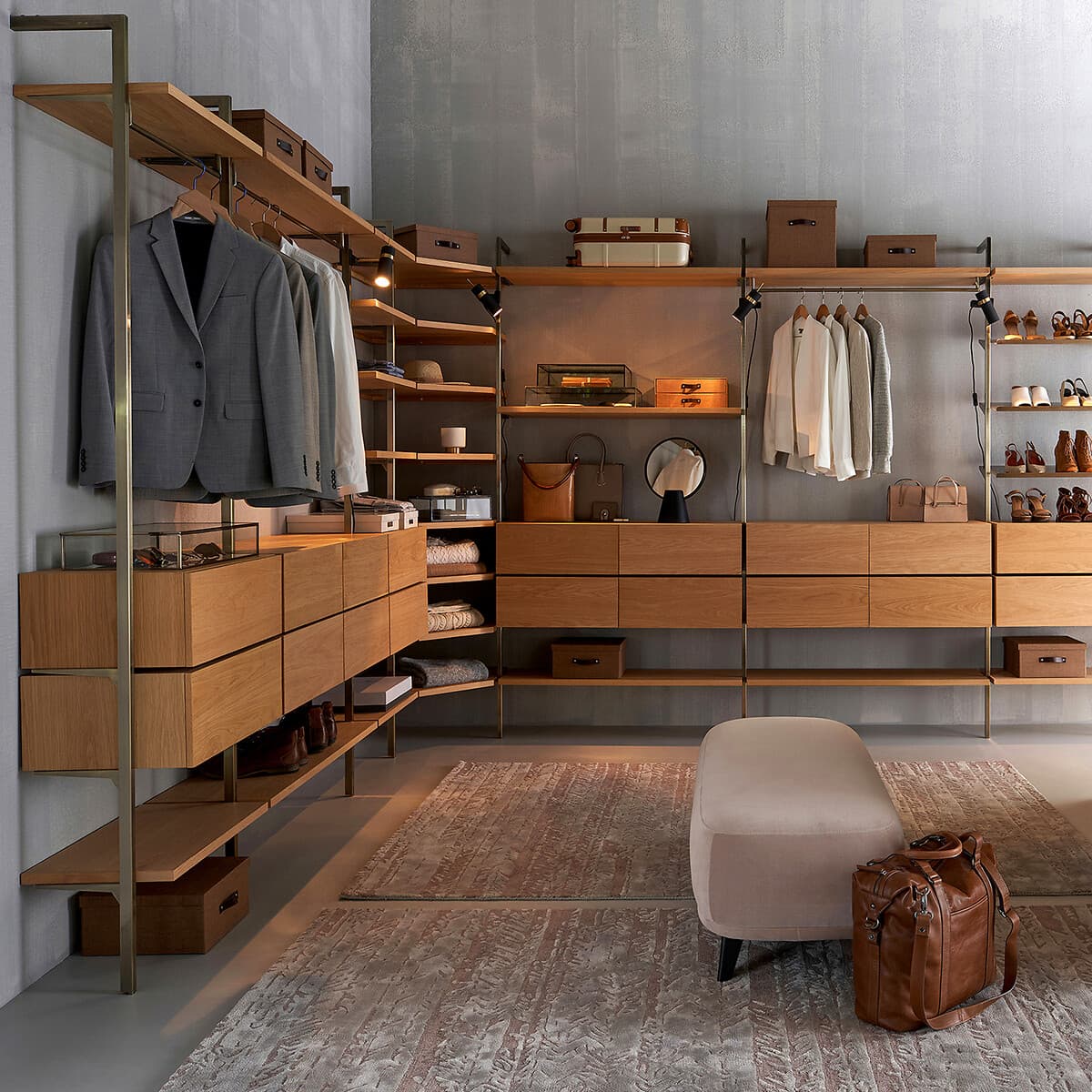 armario vestidor madera clara, sistema de armario modular